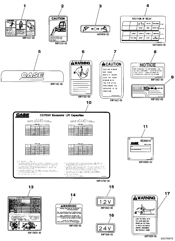 Схема запчастей Case CX75SR - (09-46) - DECALS (09) - CHASSIS/ATTACHMENTS