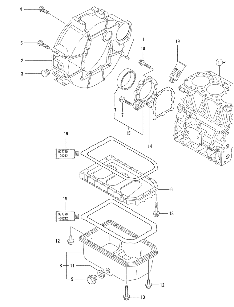 Схема запчастей Case CX27B - (08-003) - FLYWHEEL HOUSING AND OIL SUMP (10) - ENGINE