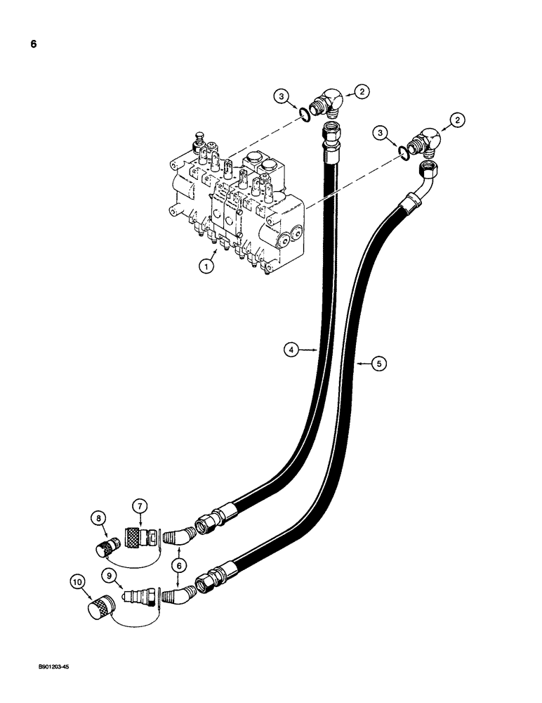 Схема запчастей Case D100 - (8-006) - BACKHOE SUPPLY AND RETURN HYDRAULIC CIRCUIT, USED ON 1835C, 1840 & 1845C UNI-LOADER W/ DUKE VALVE 