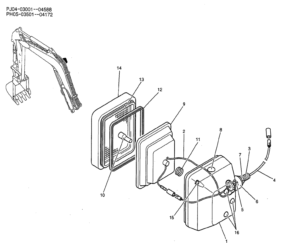 Схема запчастей Case CX50B - (02-078) - LAMP ASSEMBLY P/N PM80S00007F1 (05) - SUPERSTRUCTURE