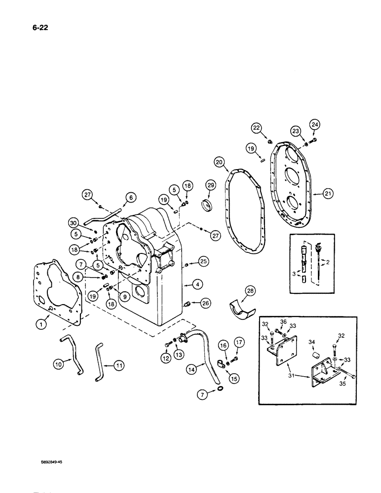 Схема запчастей Case 1085C - (6-22) - TRANSMISSION, HOUSING ASSEMBLY, FRONT COVER, AND TRANSMISSION MOUNTING (06) - POWER TRAIN