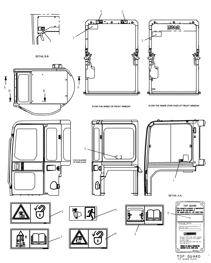 Схема запчастей Case CX31B - (965-18[1]) - DECALS (CAB) (90) - PLATFORM, CAB, BODYWORK AND DECALS