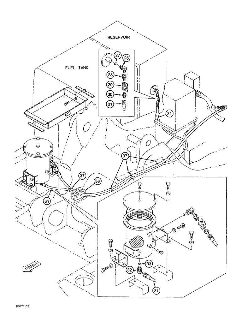 Схема запчастей Case 9010B - (8-022) - BYPASS OIL FILTER AND LINES (08) - HYDRAULICS