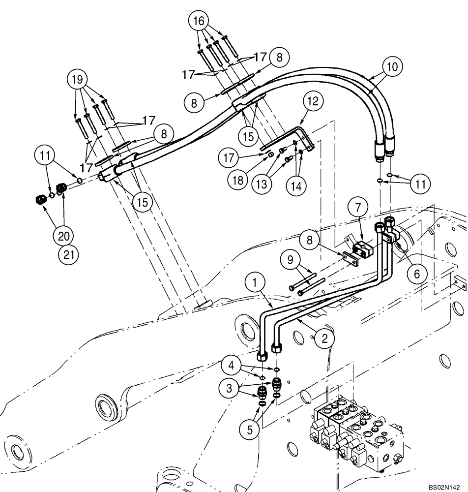 Схема запчастей Case 521D - (08-09) - HYDRAULICS - LOADER AUXILIARY - 3 SPOOL (XT LOADER) IF USED (08) - HYDRAULICS