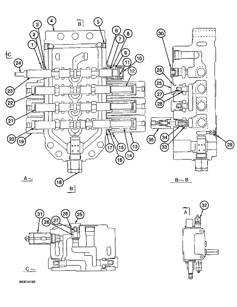 Схема запчастей Case 9010 - (8-66) - 153082A1 CONTROL VALVE ASSY, R.H. SECTION,ARM 2, BUCKET, BOOM 1, & RIGHT TRAVEL SPOOLS (08) - HYDRAULICS