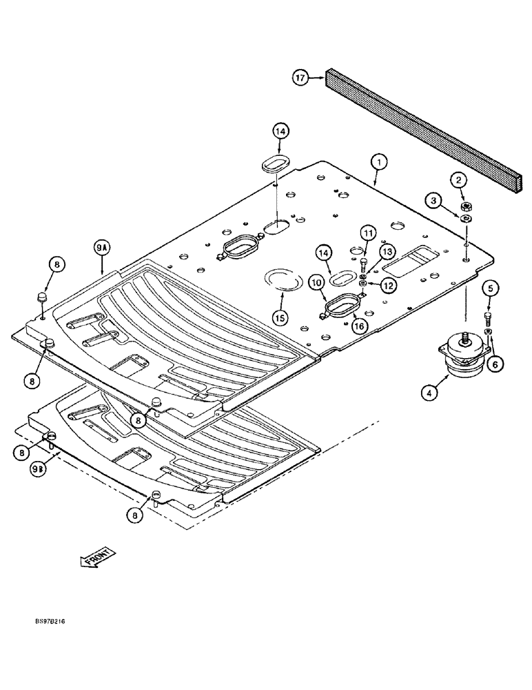 Схема запчастей Case 9030B - (9-056) - CAB FLOOR, FLOOR MOUNTING AND FLOOR MATS, P.I.N. DAC03#2001 AND AFTER (09) - CHASSIS