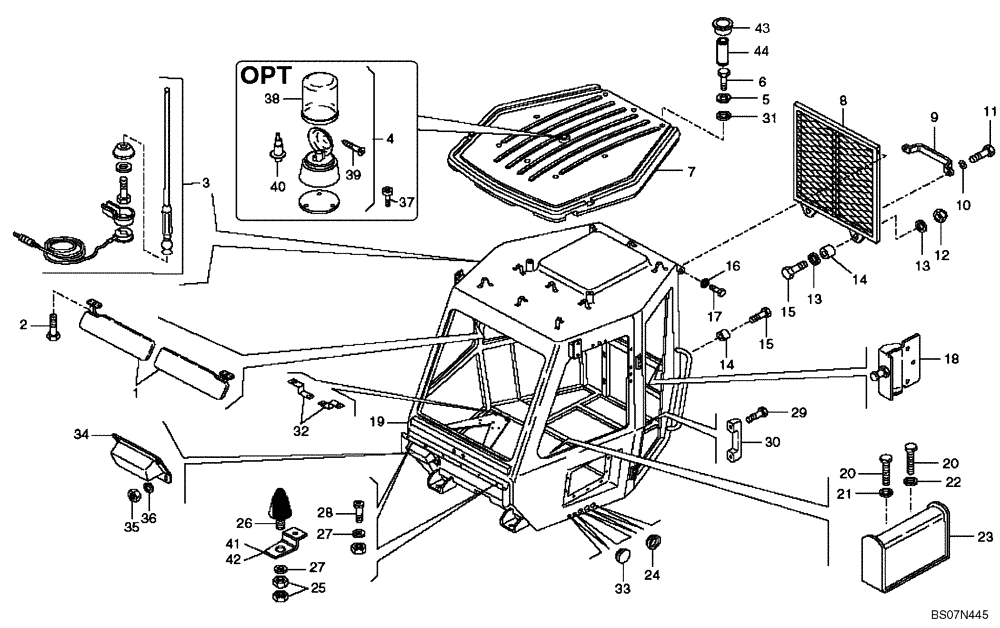 Схема запчастей Case 325 - (5.652A[04]) - ROPS CAB - COMPONENTS - VISOR - ANTENNA (87458176) (10) - Cab/Cowlings