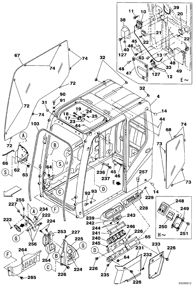 Схема запчастей Case CX240B - (09-26) - CAB - SIDE GLASS AND ELECTRONIC CONTROL UNIT (09) - CHASSIS/ATTACHMENTS