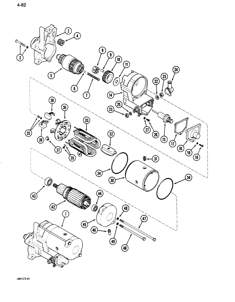 Схема запчастей Case 680K - (4-082) - ENGINE STARTER (04) - ELECTRICAL SYSTEMS