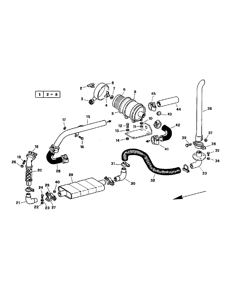 Схема запчастей Case 221B - (2-08) - EXHAUST - AIR FILTRATION, 121B DAH1215912- / 221B DAH2215913- (02) - ENGINE