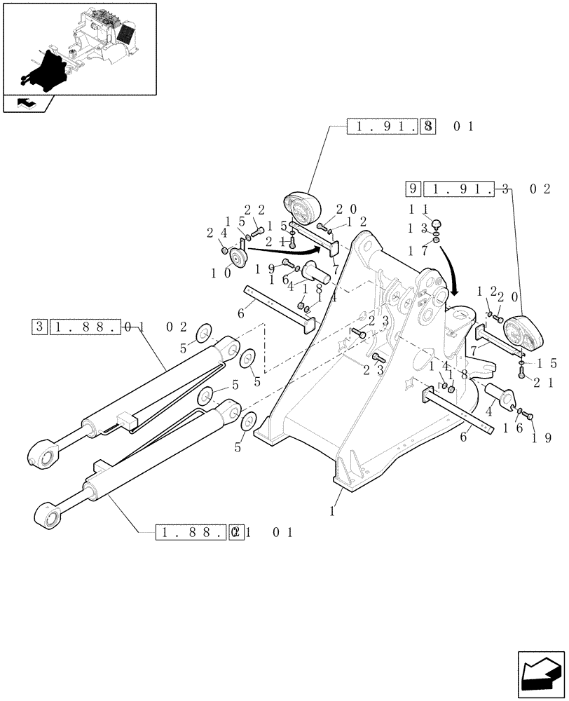 Схема запчастей Case 21E - (1.21.3) - FORSIDE RAMME (12) - MAIN FRAME