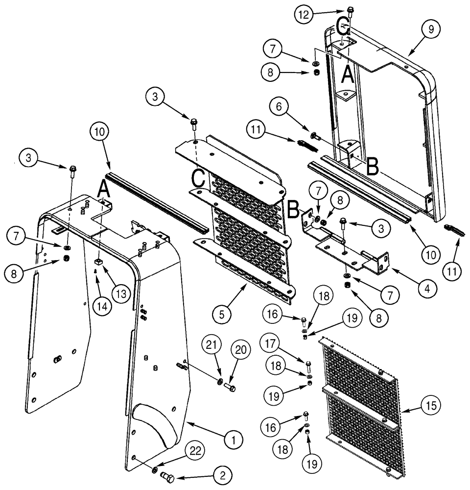 Схема запчастей Case 550H - (9-13) - GUARD, RADIATOR - GRILLE AND SCREEN (09) - CHASSIS/ATTACHMENTS