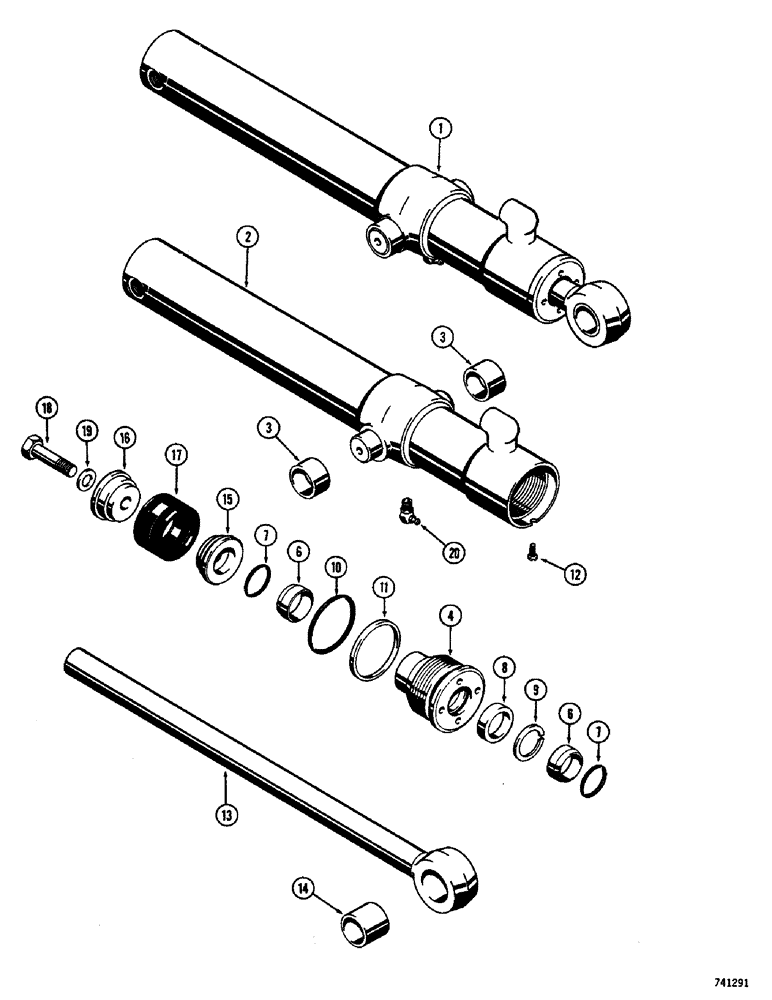 Схема запчастей Case 26 - (098) - D36751 LOADER SINGLE TILT CYLINDER, GLAND HAS SPLIT OUTER ROD WIPER-NO IDENTIFICATION RING 