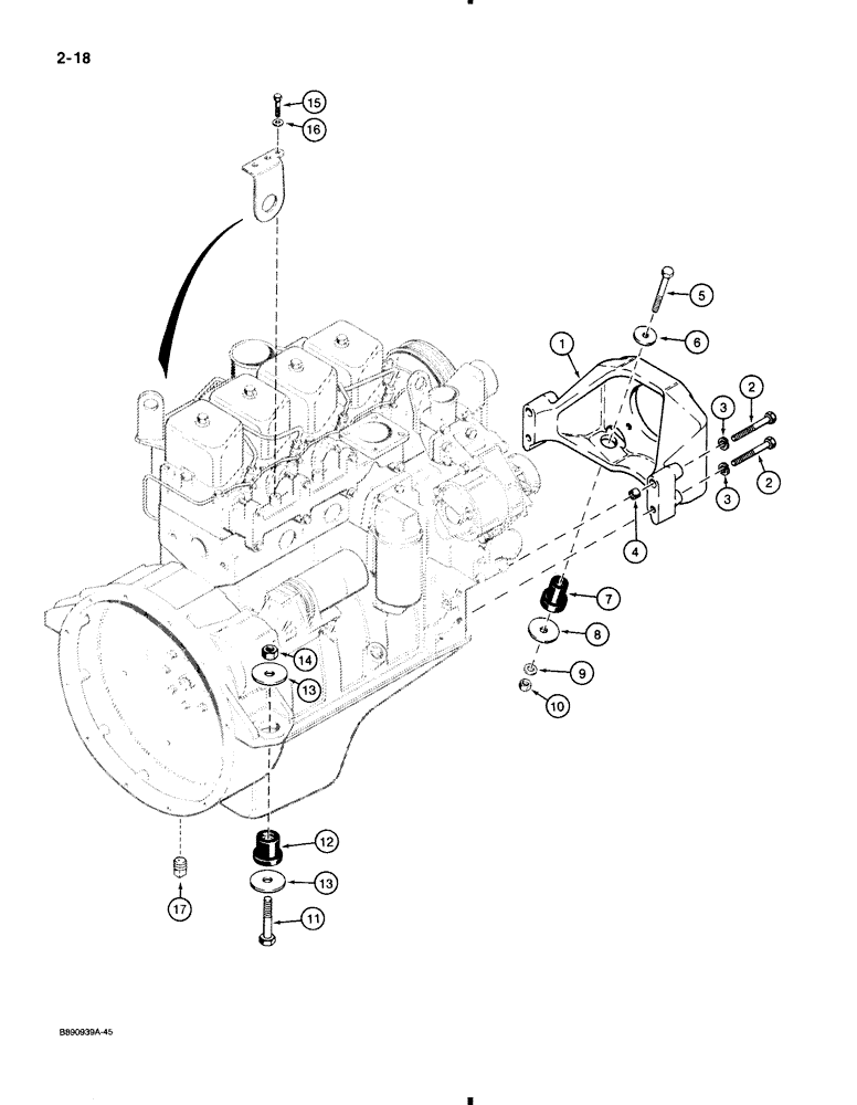 Схема запчастей Case 580K - (2-018) - ENGINE MOUNTING (02) - ENGINE