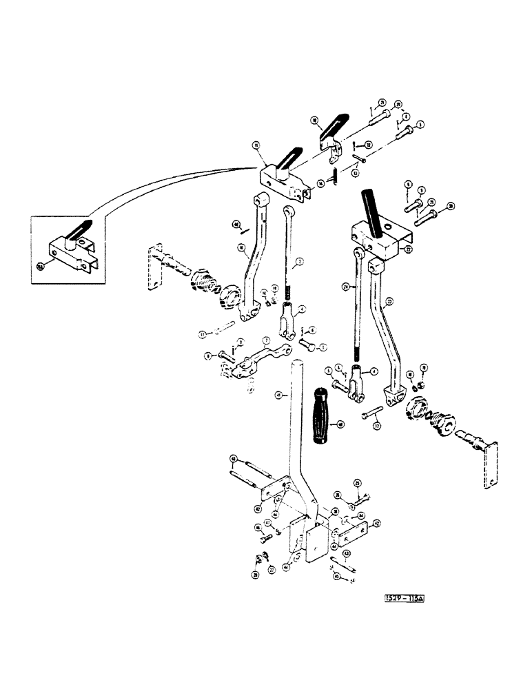 Схема запчастей Case 1529 - (118) - CONTROL LEVERS (90) - PLATFORM, CAB, BODYWORK AND DECALS