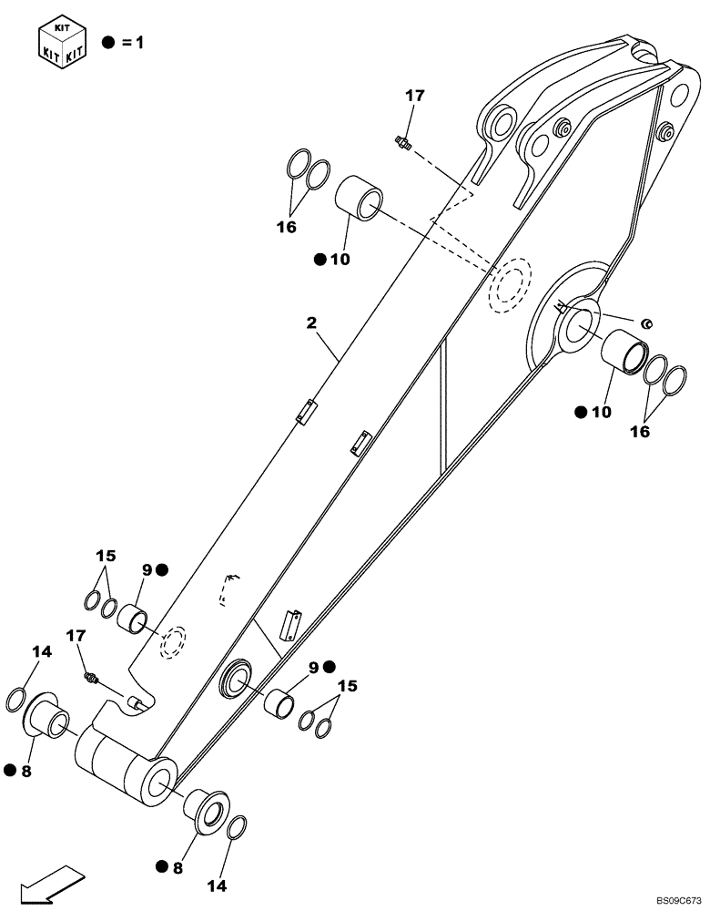 Схема запчастей Case CX350B - (09-72) - ARM (2.63 M) SHORT (09) - CHASSIS