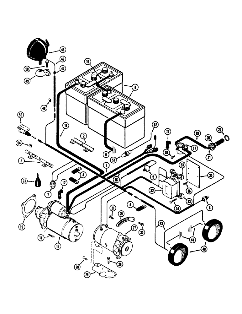 Схема запчастей Case 580 - (061C) - ELEC. EQUIPMENT AND WIRING, (188) DIESEL ENG., USED PRIOR TO TRAC. S/N. 8342842 USED W/GENERATOR OR (55) - ELECTRICAL SYSTEMS