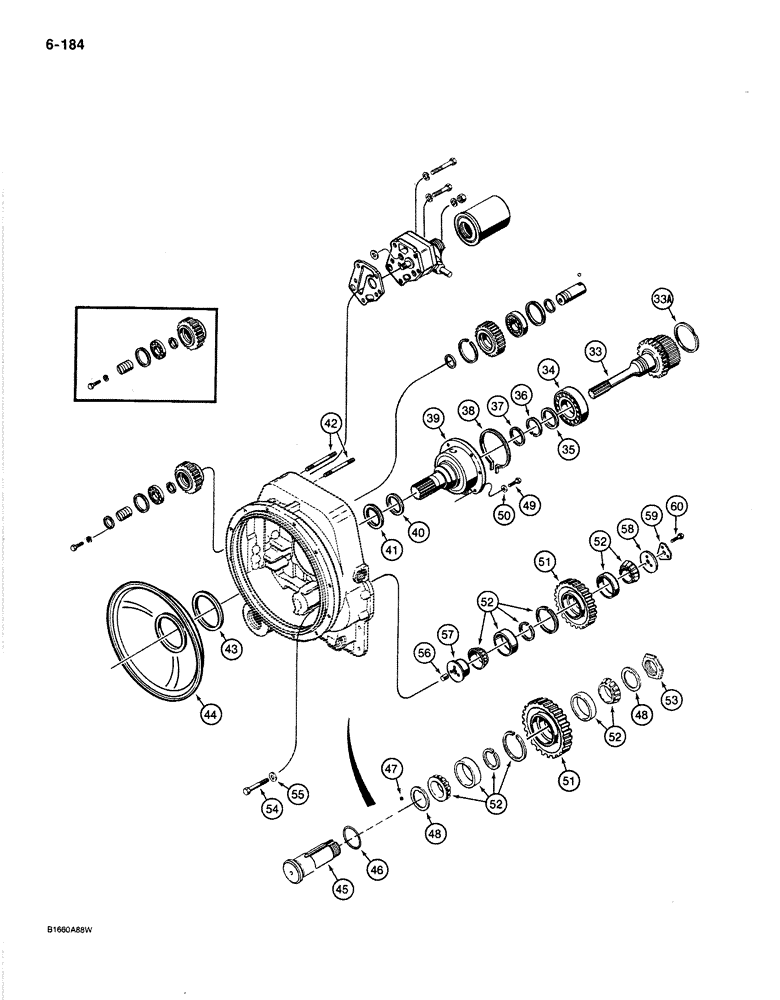 Схема запчастей Case 780C - (6-184) - CHARGING PUMP AND REVERSE IDLER (06) - POWER TRAIN