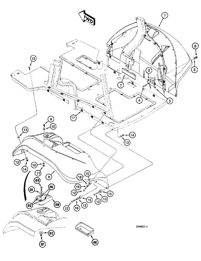 Схема запчастей Case 590SL - (9-65) - REAR FENDERS, CAB MODELS (09) - CHASSIS/ATTACHMENTS