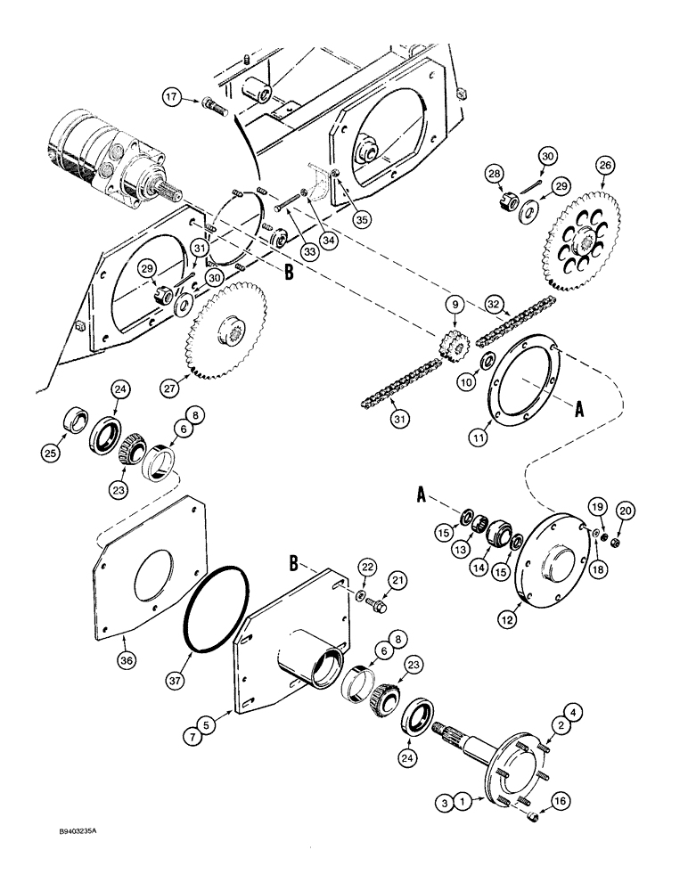 Схема запчастей Case 1825 - (6-20) - AXLES AND DRIVE CHAINS, USED WITH P.I.N. JAF0096515 AND AFTER (06) - POWER TRAIN