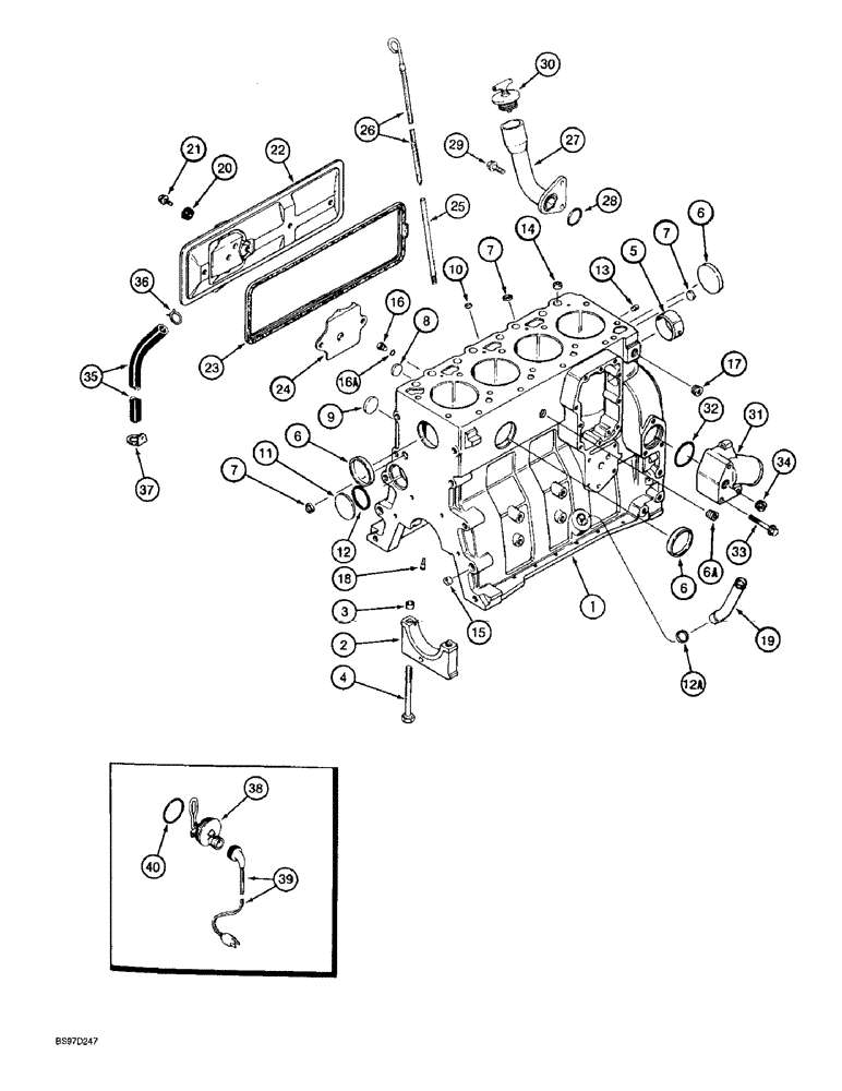 Схема запчастей Case 570LXT - (2-041A) - CYLINDER BLOCK, 4T-390 ENGINE (02) - ENGINE