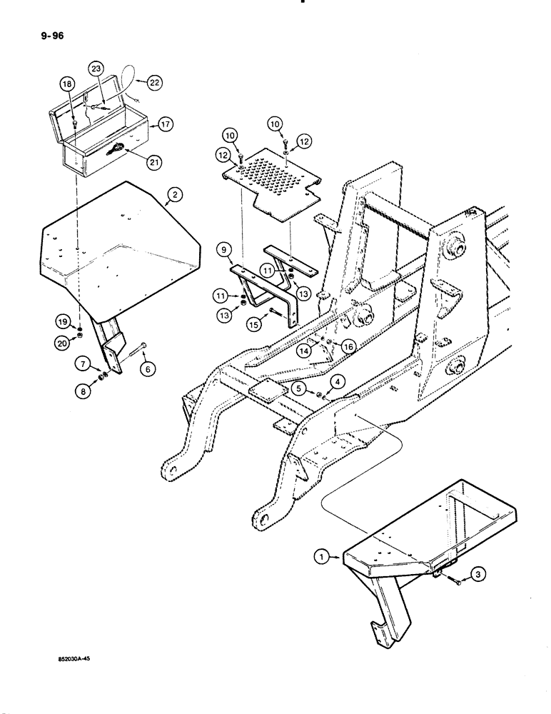 Схема запчастей Case 480E LL - (9-096) - FENDERS, STEP, AND TOOL BOX, 480E LL MODELS ONLY (09) - CHASSIS/ATTACHMENTS