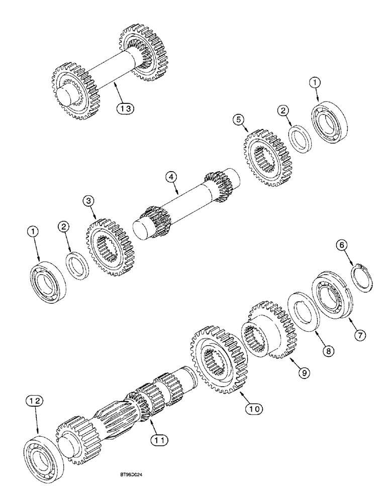 Схема запчастей Case 590SL - (6-046) - CARRARO TRANSMISSION ASSEMBLY, IDLER AND PRIMARY SHAFT, 2WD OR 4WD, MODELS W/O POWERSHIFT TRANS. (06) - POWER TRAIN