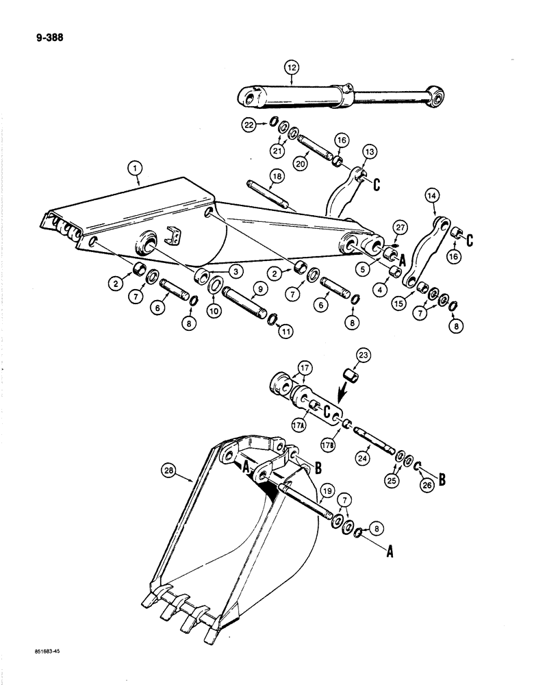 Схема запчастей Case 780C - (9-388) - BACKHOE DIPPER AND BUCKET (09) - CHASSIS/ATTACHMENTS