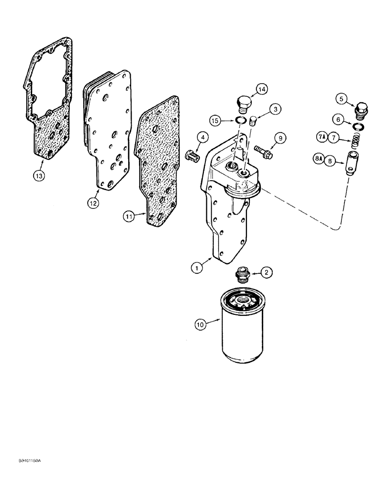 Схема запчастей Case 480F LL - (2-22) - OIL FILTER AND COOLER, 4-390 ENGINE (02) - ENGINE