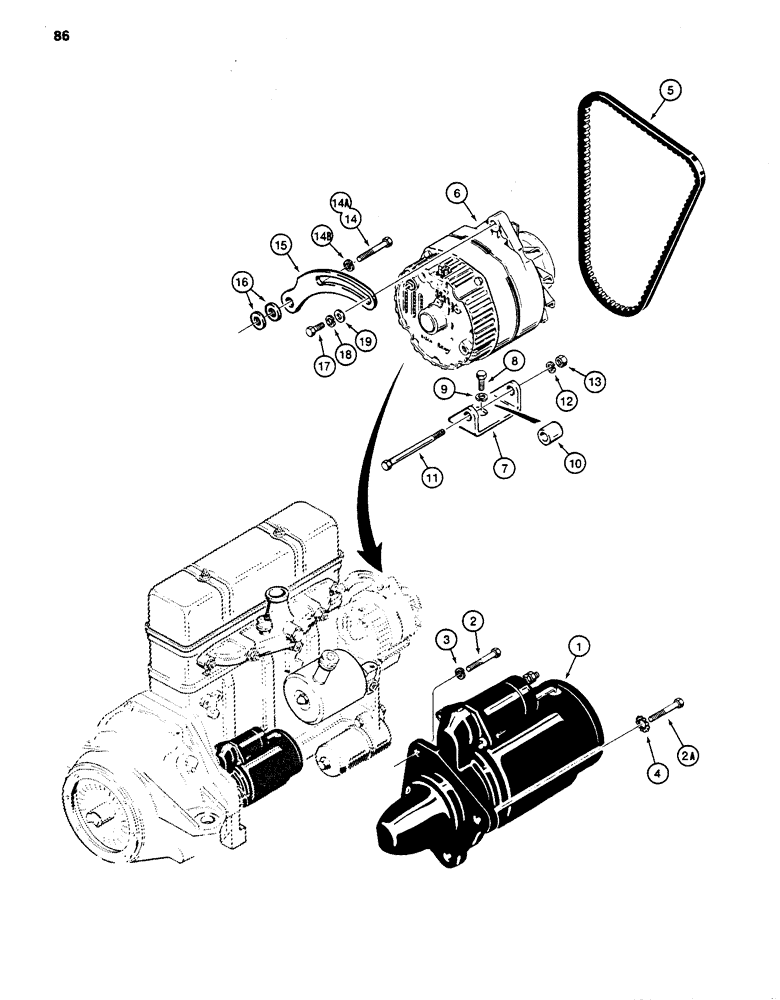 Схема запчастей Case 480D - (086) - STARTER AND ALTERNATOR MOUNTING (55) - ELECTRICAL SYSTEMS