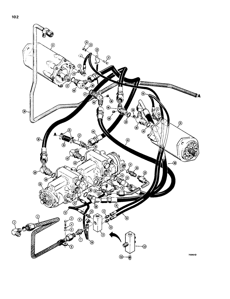 Схема запчастей Case 1830 - (102) - HYDROSTATIC DRIVE HYDRAULICS (35) - HYDRAULIC SYSTEMS