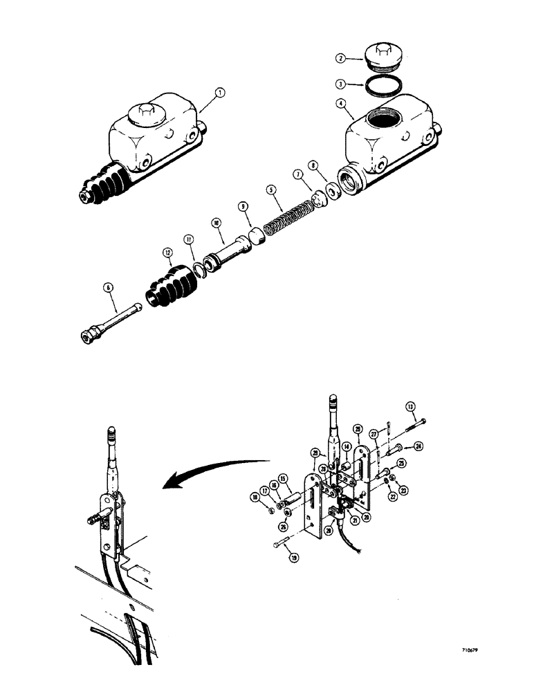 Схема запчастей Case 1700-SERIES - (124) - BRAKE MASTER CYLINDER (33) - BRAKES & CONTROLS