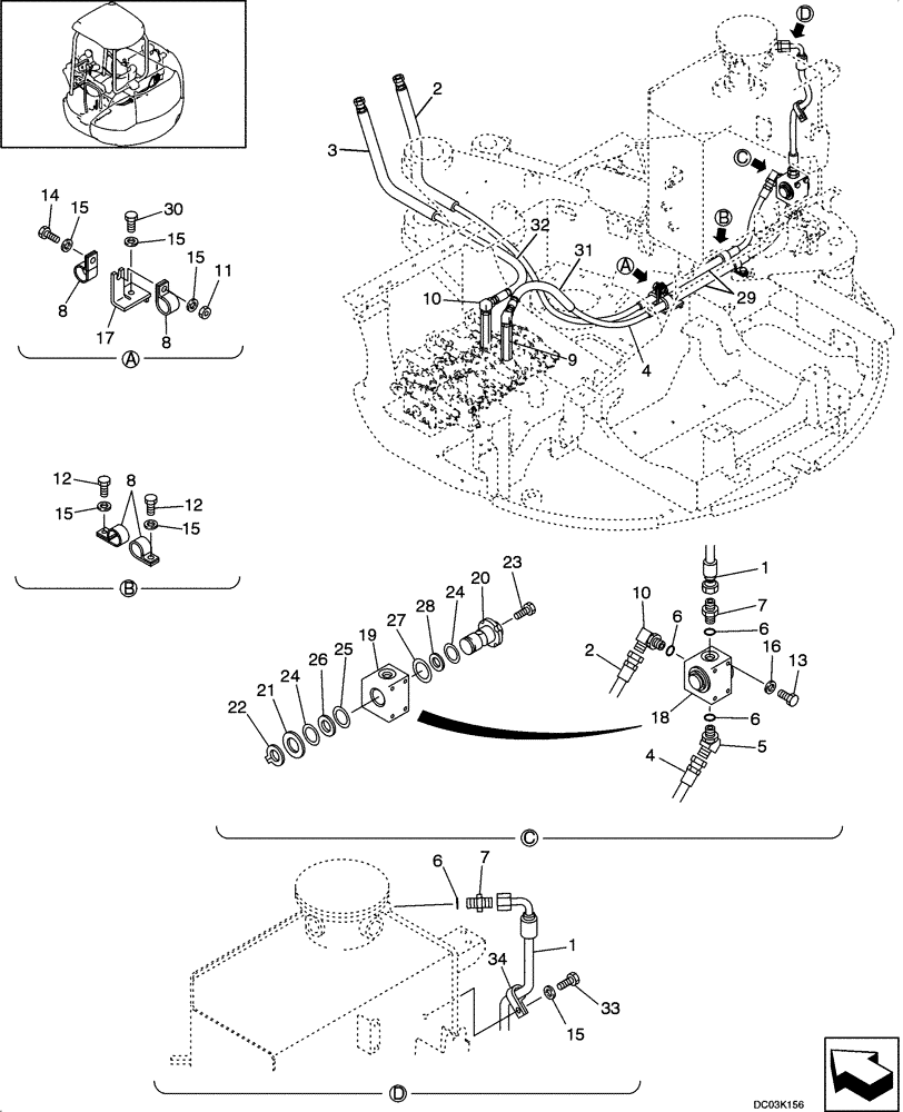 Схема запчастей Case CX47 - (08-05[00]) - HYDRAULIC LINES - UPPER (NIBBLER & BREAKER) (08) - HYDRAULICS