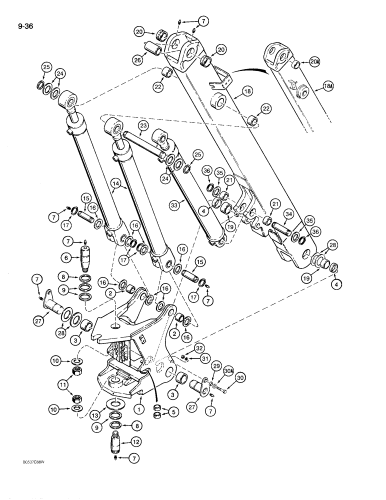 Схема запчастей Case 780D - (9-036) - BACKHOE SWING TOWER AND BOOM (09) - CHASSIS/ATTACHMENTS