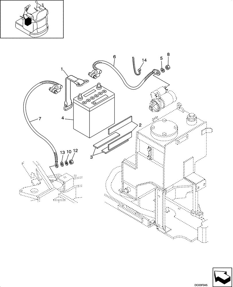 Схема запчастей Case CX14 - (04-05[00]) - BATTERY MOUNTING (04) - ELECTRICAL SYSTEMS