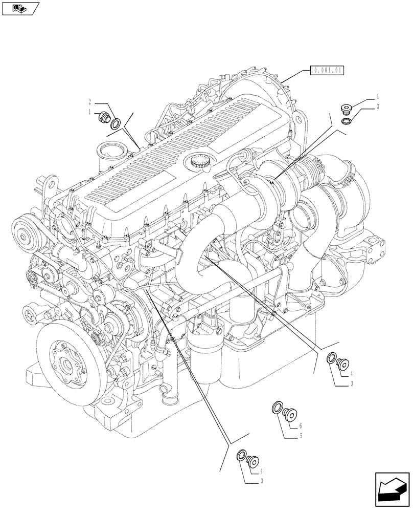 Схема запчастей Case F3DFA613A E001 - (10.402.01[01]) - PIPING - ENGINE COOLING SYSTEM (504057436/441 - 504031565/67 - 5801366248) (10) - ENGINE