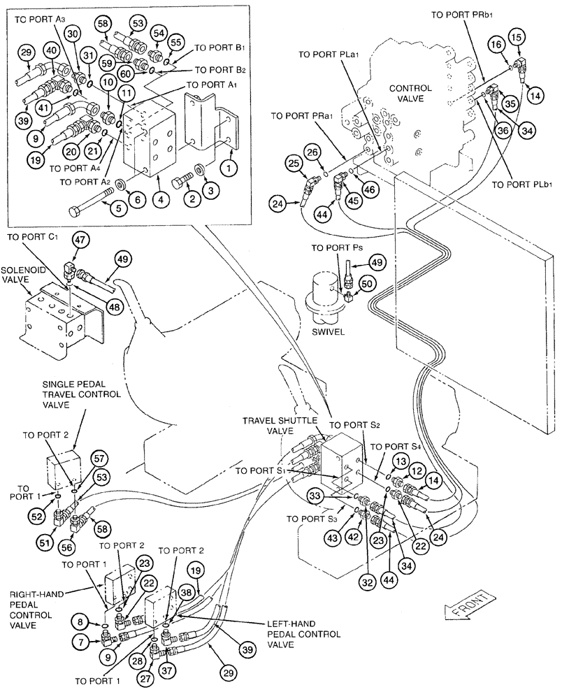 Схема запчастей Case 9050B - (8-076) - TRAVEL CONTROL LINES (08) - HYDRAULICS