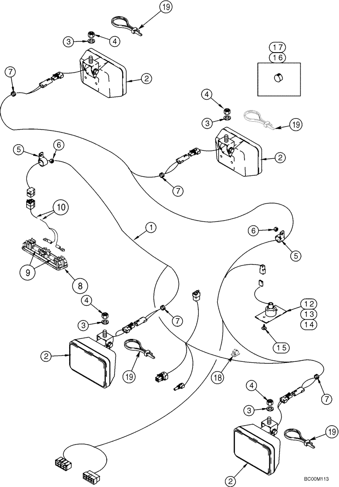 Схема запчастей Case 521D - (04-09) - HARNESS - CAB ROOF (04) - ELECTRICAL SYSTEMS