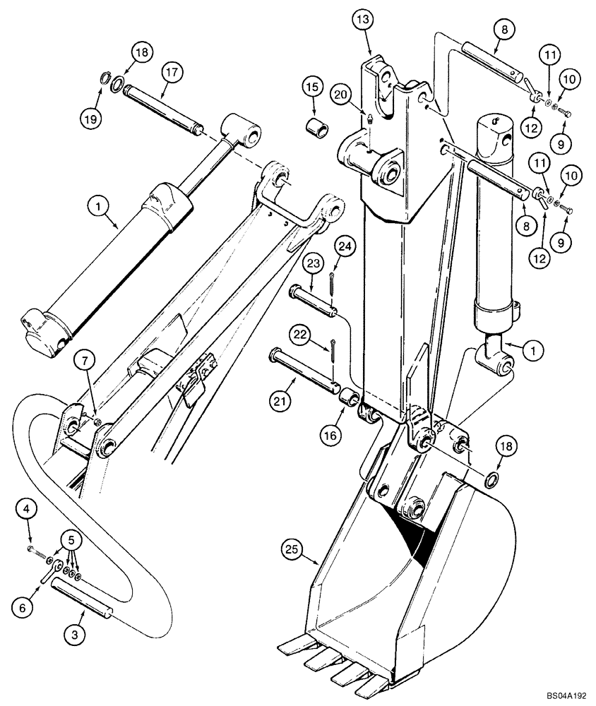 Схема запчастей Case 70XT - (09-44) - BACKHOE - DIPPER AND BUCKET (D100) (09) - CHASSIS