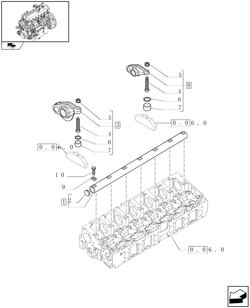 Схема запчастей Case F2CE9684E E015 - (0.06.6) - SHAFT & ROCKER ARMS (504189152) 