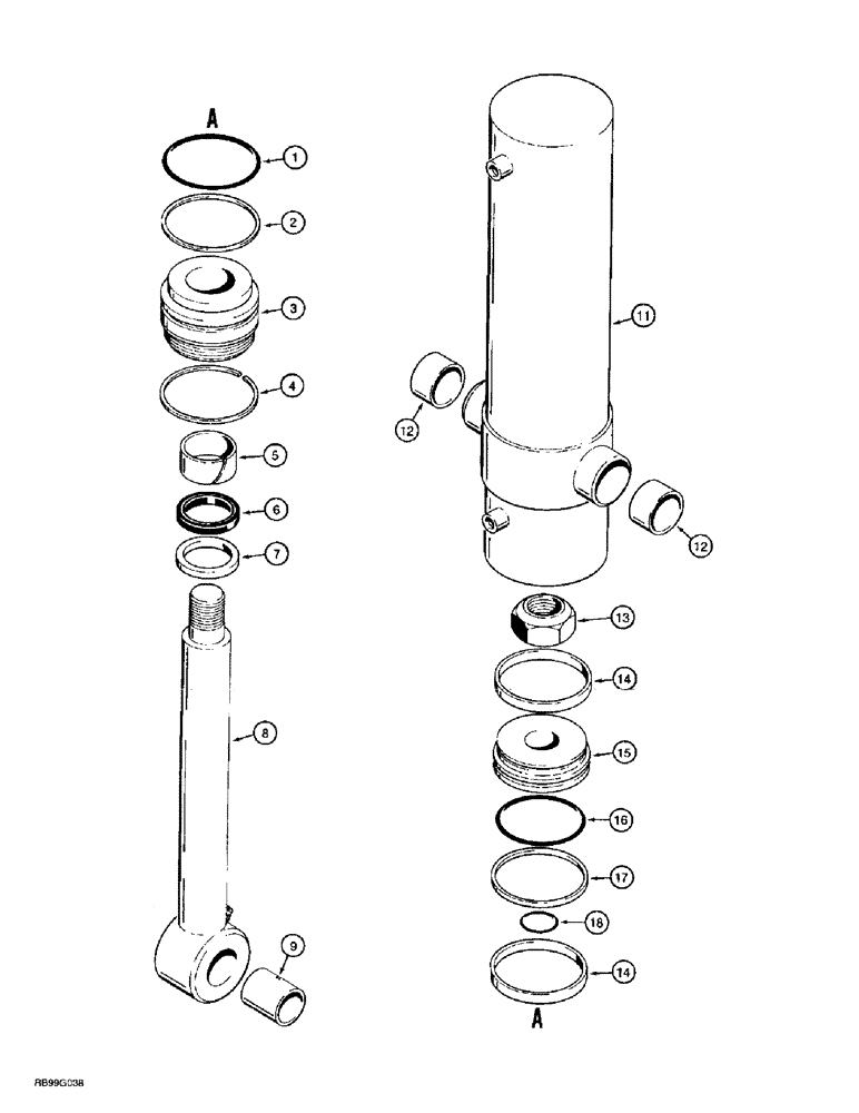 Схема запчастей Case 860 - (8-087A) - TRENCHER BOOM LIFT CYLINDER ASSEMBLY - 221702A1 (08) - HYDRAULICS