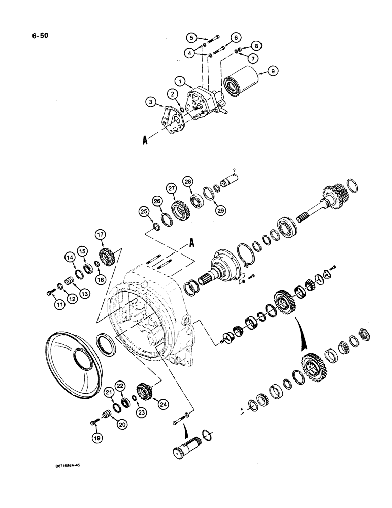 Схема запчастей Case W11B - (6-050) - CLARK TRANSMISSION, CHARGING PUMP AND REVERSE IDLER (06) - POWER TRAIN