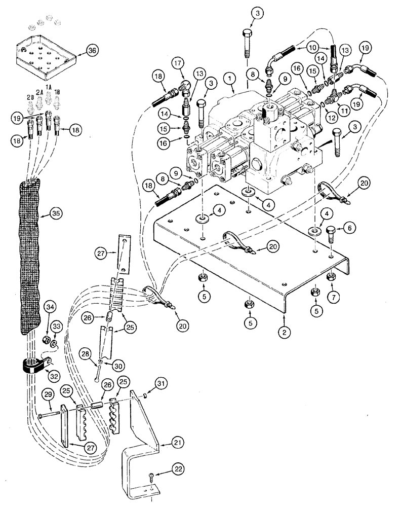 Схема запчастей Case 921B - (8-046) - REMOTE LOADER CONTROL CIRCUIT - HOSE SEPARATOR TO TWO SPOOL VALVE (08) - HYDRAULICS