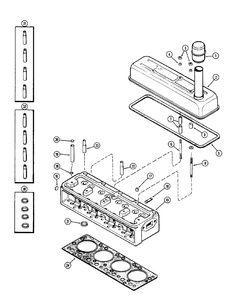 Схема запчастей Case W5 - (016) - CYLINDER HEAD AND COVER, (164) SPARK IGNITION ENGINE, CASTING NO. G2100 (02) - ENGINE