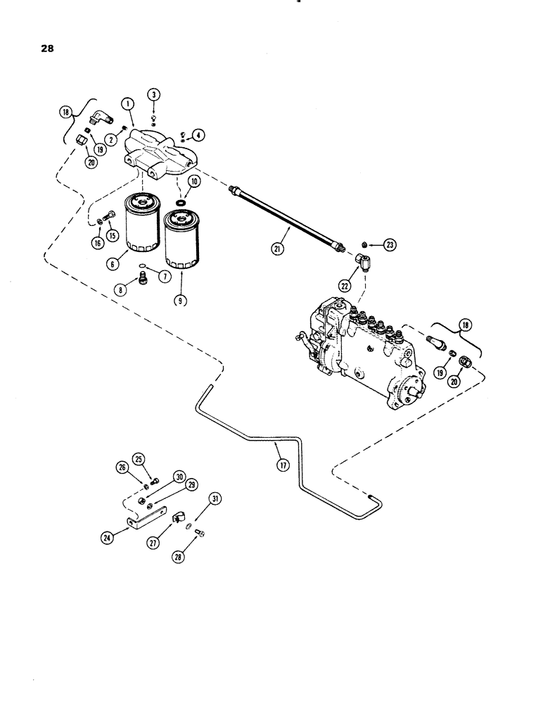 Схема запчастей Case 1150 - (028) - FUEL INJECTION FILTER SYSTEM, (401B) DIESEL ENGINE, 1ST USED (01) - ENGINE