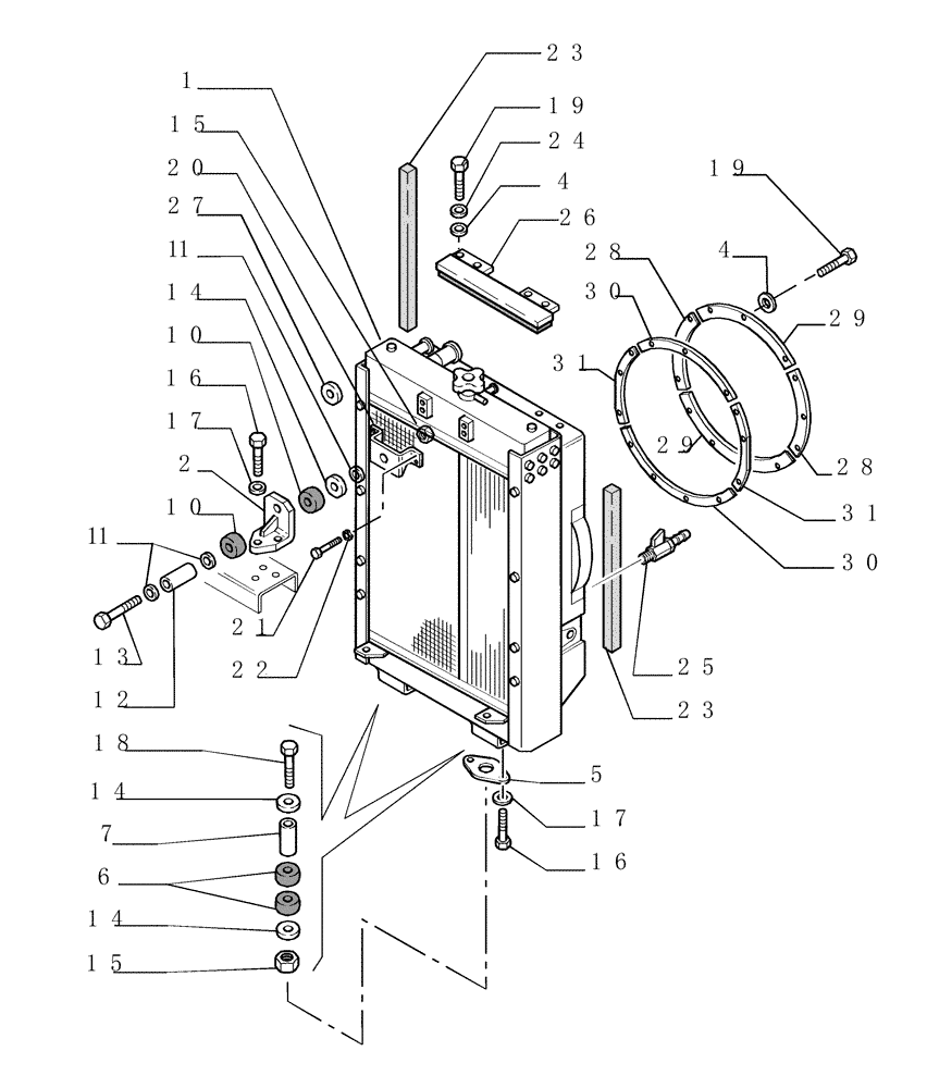 Схема запчастей Case 1850K LT - (0.550[01]) - ENGINE COOLING SYSTEM - WATER RADIATOR (01) - ENGINE