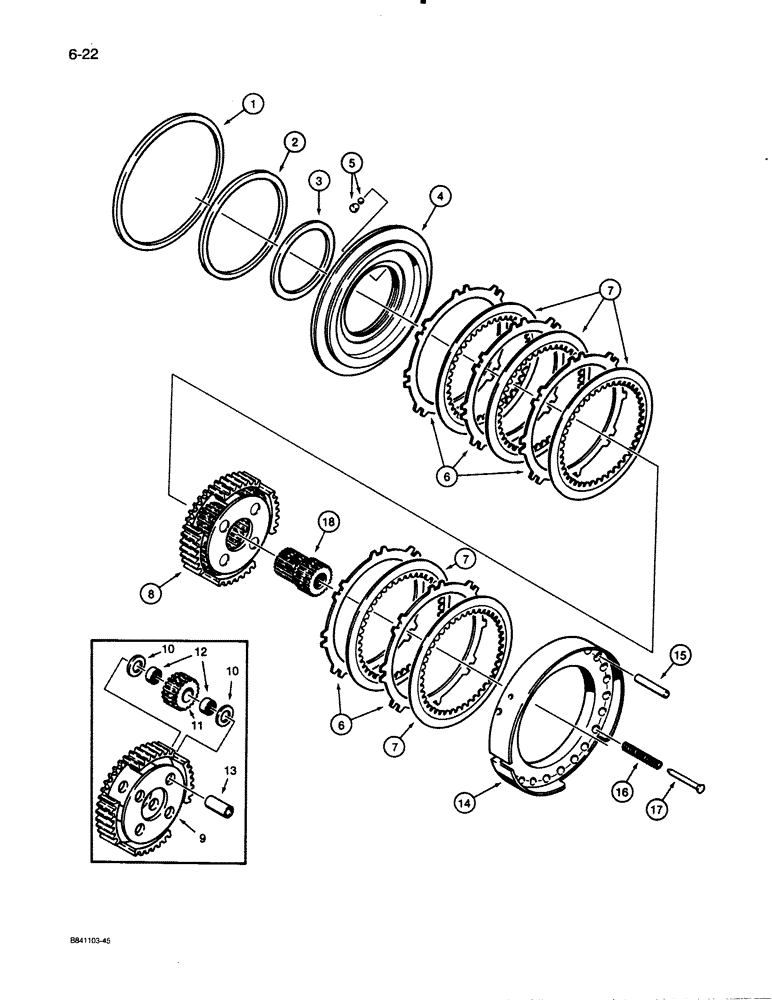 Схема запчастей Case W30 - (6-22) - ALLISON TRANSMISSION, REVERSE CLUTCH AND PLANETARY (06) - POWER TRAIN