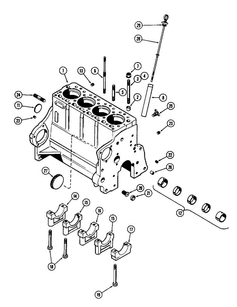 Схема запчастей Case 310G - (006) - CYLINDER BLOCK ASSEMBLY, (188) DIESEL ENGINE, 1ST USED ENG. SN. 2614827 (01) - ENGINE