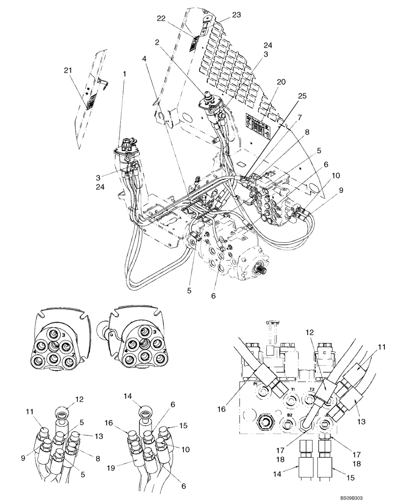 Схема запчастей Case 435 - (06-01) - JOYSTICK CONTROL PLUMBING - H PATTERN (06) - POWER TRAIN