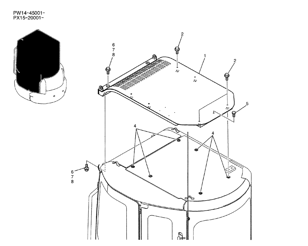 Схема запчастей Case CX36B - (01-050) - GUARD ASSY, HEAD (05) - SUPERSTRUCTURE